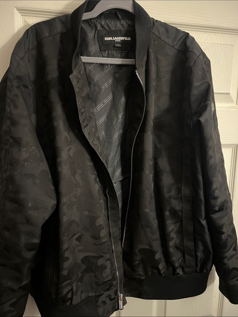 Karl Lagerfeld Black Camouflage Bomber Jacket